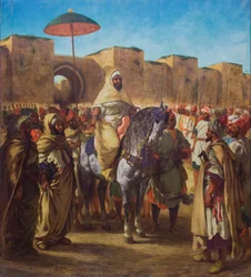 Moulay Abd-er-Rahman,sultan av Marocko,lämnar sitt palats i Meknes omgiven av sitt garde och sina främsta officerare,1845 (olja på duk)