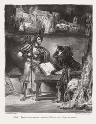 Mephistopheles uppträder i Faust (Mephisto visas Faust). 1828