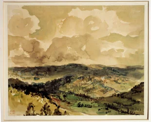 Panoramautsikt över skogsklädda kullar runt Croze Akvarell av Eugene Delacroix (1798-1863) Runt 1855 sön. 0,21 x 0,26 m Paris. Louvren