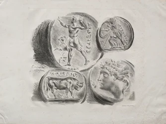 Ark med fyra antika medaljer, 1825.