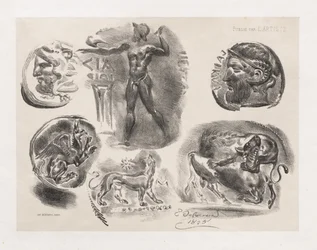 Ark med sex antika mynt, 1825.