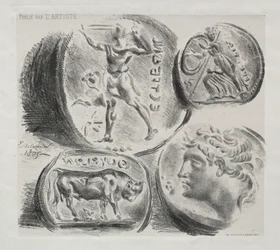 Ark med fyra antika medaljer, 1825.