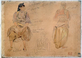 Studier av arabiska kvinnor som ritar en blygruva med akvarellhöjdpunkter av Eugene Delacroix (1798-1863) 1832 Paris, Louvren