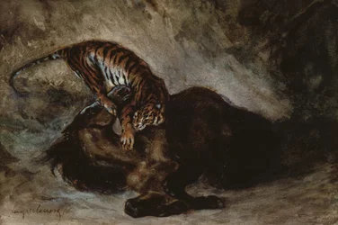 Tiger attackerar en häst (wc på papper)