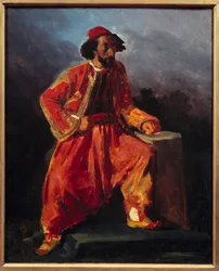 Turkiskt sittande. Förmodat porträtt av Paul Barroilhet (1805 - 1871) lyrikartist. Målning av Eugene Delacroix (1798-1863)