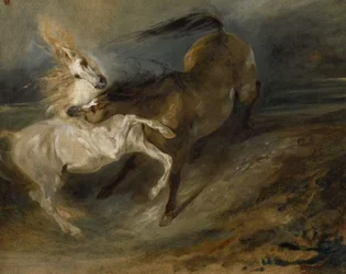 Två hästar som slåss i ett stormigt landskap, c.1828