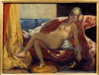 Kvinna som hugger en papegoja. Målning av Eugene Delacroix (1798-1863)