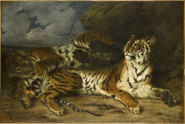Ung tiger leker med sin mor, 1830.