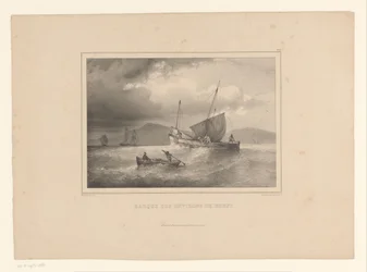 Strandad brigg mellan de höga vågorna Brick a la cote (titel på objekt) Naval Studies av Ferdinand Victor Perrot (serietitel)