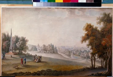 ""Utsikt över parken i Tsarskoye Selo"" av Ferdinand de Meys (?-ca 1810), Akvarell, Gouache på papper