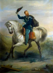 Porträtt av kungen av Italien Vittorio Emanuele till häst