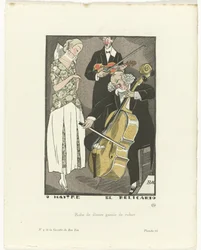 Gazette du Bon Ton, 1920 - nr 9, pl. 66: O Maitre el Relicario / Middagsklänning trimmad med band (titel på föremålet)