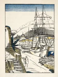 St Tropez från Gazette de Bon Ton, pub. 1920 (stenciltryck)