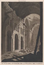 Utsikt över ruinerna av det inre av kyrkan Nuestra Senora del Carmen i Saragos..., 1808-14