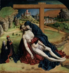 Vierge de pitie - (Pieta) Peinture de Fernando Gallego (vers 1440-1507) 1470 Dim. 1,25x1,09 m Madrid, Musee du Prado
