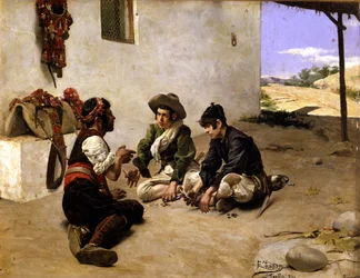 Skurkar som spelar kort med en mulåsnedrivare,1800-talet (målning)