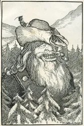 Fabler: Jätten. Illustration av Filiberto Scarpelli till "Kristallberget" ur en samling fabler av bröderna Grimm (Jacob och Wilhelm).