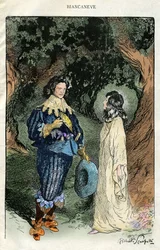 Illustration av Filiberto Scarpelli (1870-1933) till fabeln "" Biancaneve "" (Snövit) ur bröderna Grimms samling av fabler "" Snövit och andra sagor "", ca 1920.