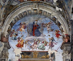 Jungfru Marie himmelsfärd, detalj. Fresk av Filippino Lippi (1457-1504), 1488-1492, Rom, kyrkan Santa Maria sopra Minerva, Carafa-kapellet, Italien