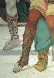 Detalj av skor, St Philip aposteln framför Marstemplet i Hierapolis