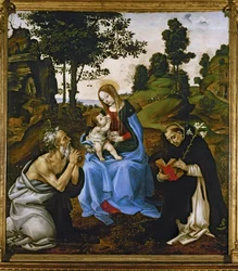 Madonna och helgonet Hieronymus och Franciskus av Assisi