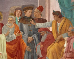 Sankt Peter konfronterar Simon Magus före Nero, av Filippino Lippi, freskdetalj