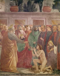 Theofilos, Antiochias kungs sons, uppståndelse, detalj med den helige Petrus och Theofilos, ca 1425-27, färdigställd 1484-85 (detalj av 63302)