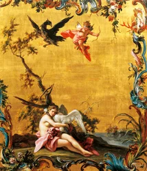 Leda och svanen, av Filippo Falciatore (aktiv 1737-1768), olja på panel.
