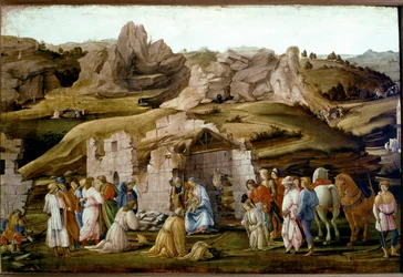 Magikernas tillbedjan, ca 1480. (Olja och tempera på trä)