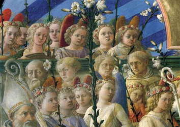 Coronation Maringhi eller Coronation of Virgin av Filippo Lippi (cirka 1406-1469), tempera på trä, 200x287 cm, Detalj