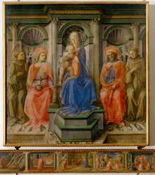 Madonna med barn och fyra helgon (tempera på trä)