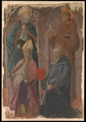 Saints Augustine och Francis, en biskop Saint, och Saint Benedict.