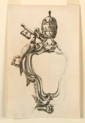 Ritning, En påvlig vapenbricka, 1740-70