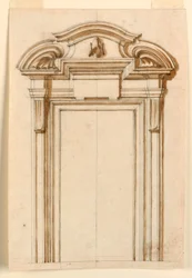 Ritning, upphöjning av ett dörrfodral, 1750-75