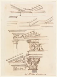 Teckning, Studier till entablement och fronton, ca 1770