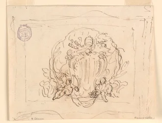 Teckning, Tavla med påven Benedictus XIV:s vapensköld med snäcka som bakgrund, 1740-58