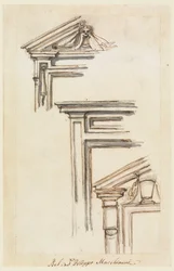 Teckning, Tre fönster- eller dörrfodral, ca 1770