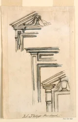 Teckning, Tre fönster- eller dörrfodral, ca 1770