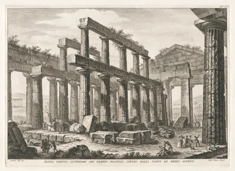 En annan interiörvy av Hexastyle Hypaethral Temple från söder, från Antichit? av Pesto (Paestums antikviteter)