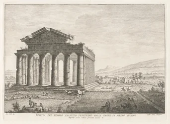 Utsikt över Peripteral Hexastyle Temple från söder, från Antichit? av Pesto (Paestums antikviteter)
