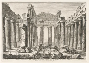 Interiörvy av Hexastyle Hypaethral Temple från norr, från Antichit? av Pesto (Paestums antikviteter)