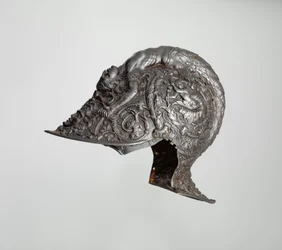Burgonet, 1543 (stål, guld, textil)