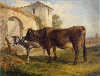 Återkomst från betesmark, av Filippo Palizzi (1818-1899), olja på kort, 32x24 cm, Italien