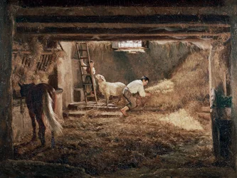 Utsikt över interiören i ett stall "", Målning av Filippo Palizzi (1818-1899)