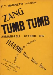 Omslag till boken ”Zang Tumb Tumb” av Filippo Tommaso Marinetti från 1912. Privat samling, Milano
