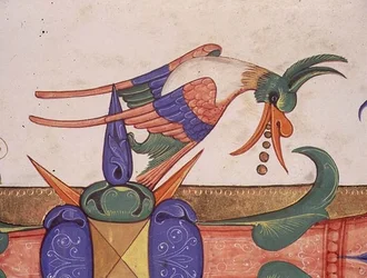 Missal 515 f.72v Fantastisk fågel, detalj av dekoration från ett historiskt initialt 