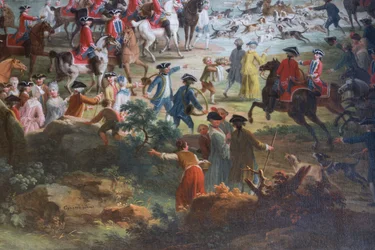 Hjortsjakt, av Vittorio Amedeo Cignaroli (1730-1800), olja på duk, godsägare, jaktresidens, av Filippo Juvarra (1678-1736), Stupinigi, Piemonte, Italien