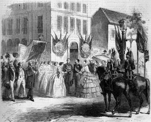 Napoleon III:s (1808-1873) och Eugenie de Montijos (1826-1920) resa till Rouen