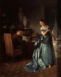 En modedam. Förberedelse för en bal, 1872
