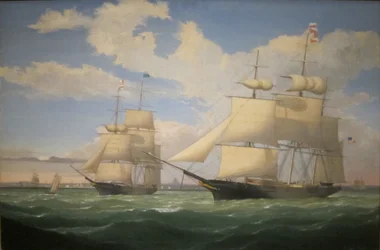 Fartygen "Winged Arrow" och "Southern Cross" i Bostons hamn